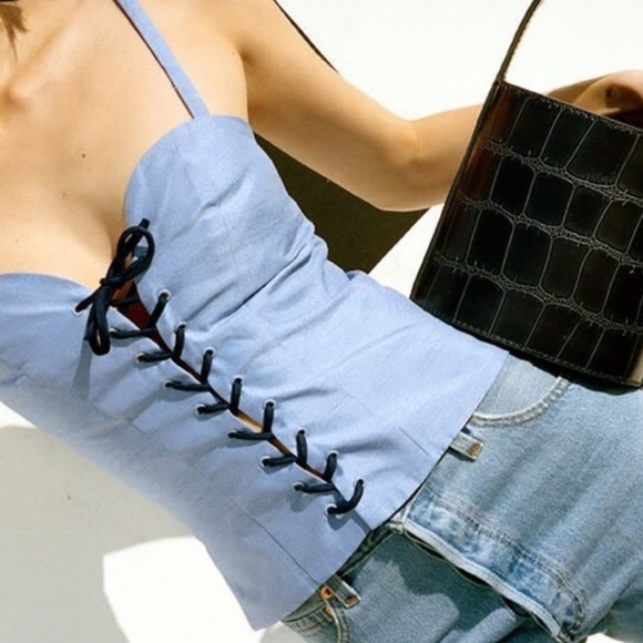 STAUD Lace Up Corset Style Silk Tank Top In Burgundy/Maroon Size M - Picture 9 of 10